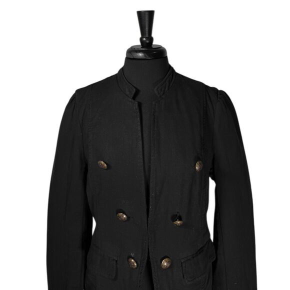 Free People Women's Blazer Black Double Breasted Gold Button Military Jacket M - Picture 5 of 9